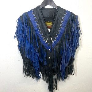 Vintage Fringe Western Vest Black and Blue Manzoor Size M women’s
